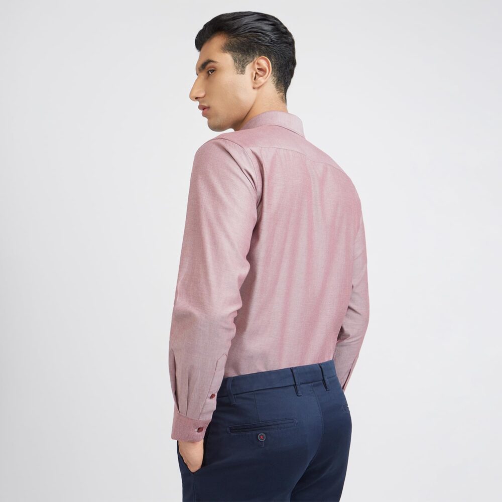 Raymond Men Slim Fit Solid Pattern Pure Cotton Semi Cutaway Collar Full Sleeve Formal Shirt (Size: 42)-RMSX12950-R6 Red - Image 5