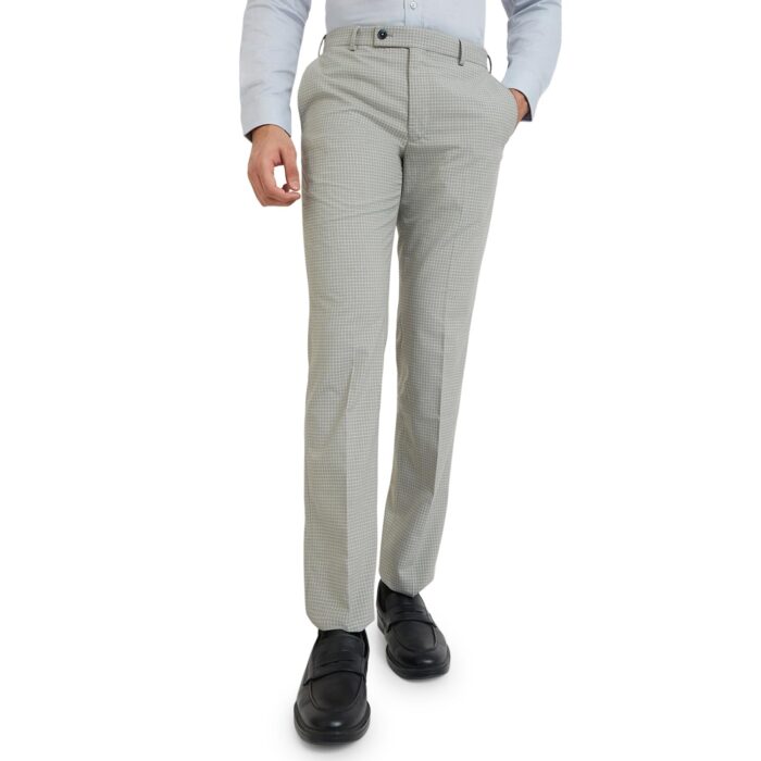 Park Avenue Men's Regular Fit Mid Rise Checks Pattern Poly Viscose Blend Flat Front Formal Trouser (Size: 32)-PMTX07638-G4 Medium Grey