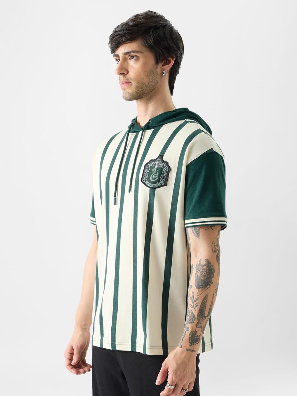 The Souled Store Official Harry Potter: Slytherin Rugby Set Hooded T-Shirts White - Image 4