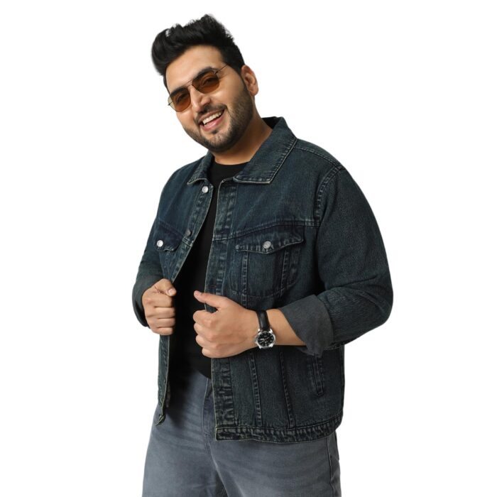 Urbano Plus Men's Dark Blue Regular Fit Washed Full Sleeve Denim Jacket (plusjaktp-denimvint-dblue-4xl)