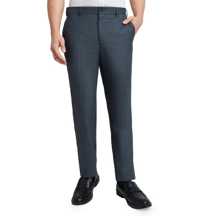Raymond Men's Slim Fit Solid Pattern Poly Viscose Blend Flat Front Formal Trouser (Size: 34)-RMTS05387-B6 Dark Blue