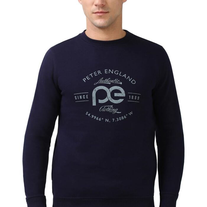 Peter England Men's Polycotton Crew Neck Sweatshirt (PJSTASLFG90956_Navy
