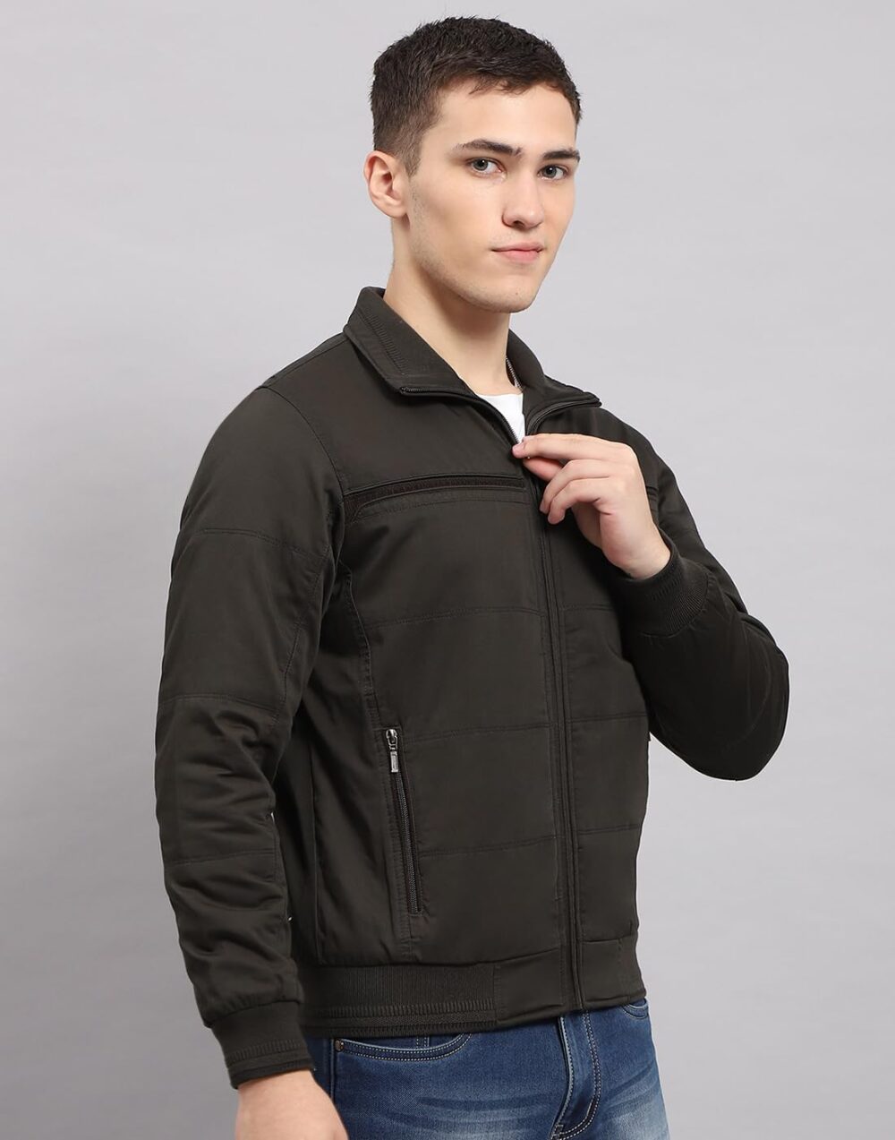 Monte Carlo Mens Solid Olive Mock Neck Sleeveless Jacket (224066732-5-46) - Image 5