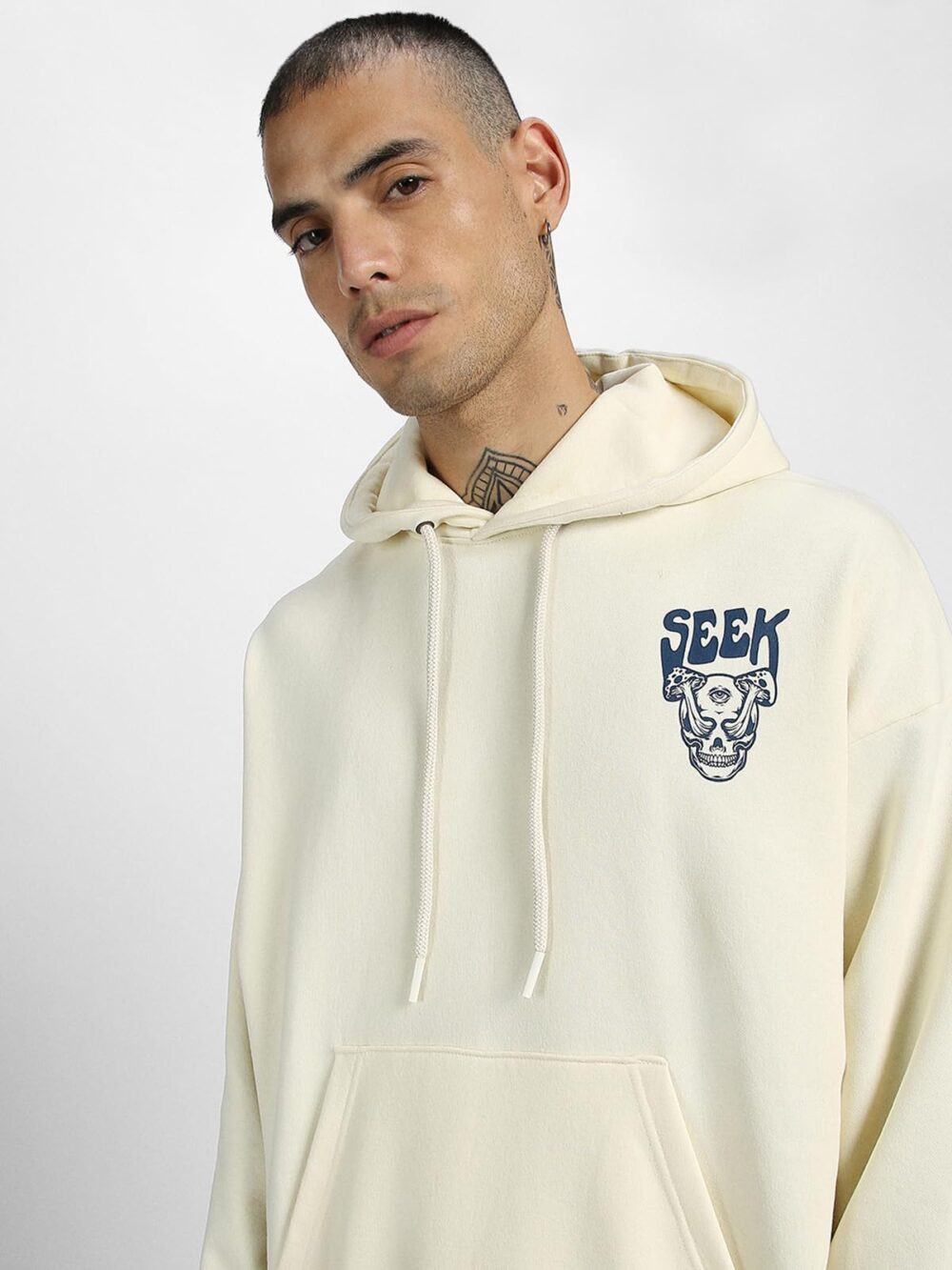 Veirdo® Cotton Polly Fleece Oversized Fit Off White Graphic Hoodie for Men (VH0423MMPT67_XXL) - Image 6