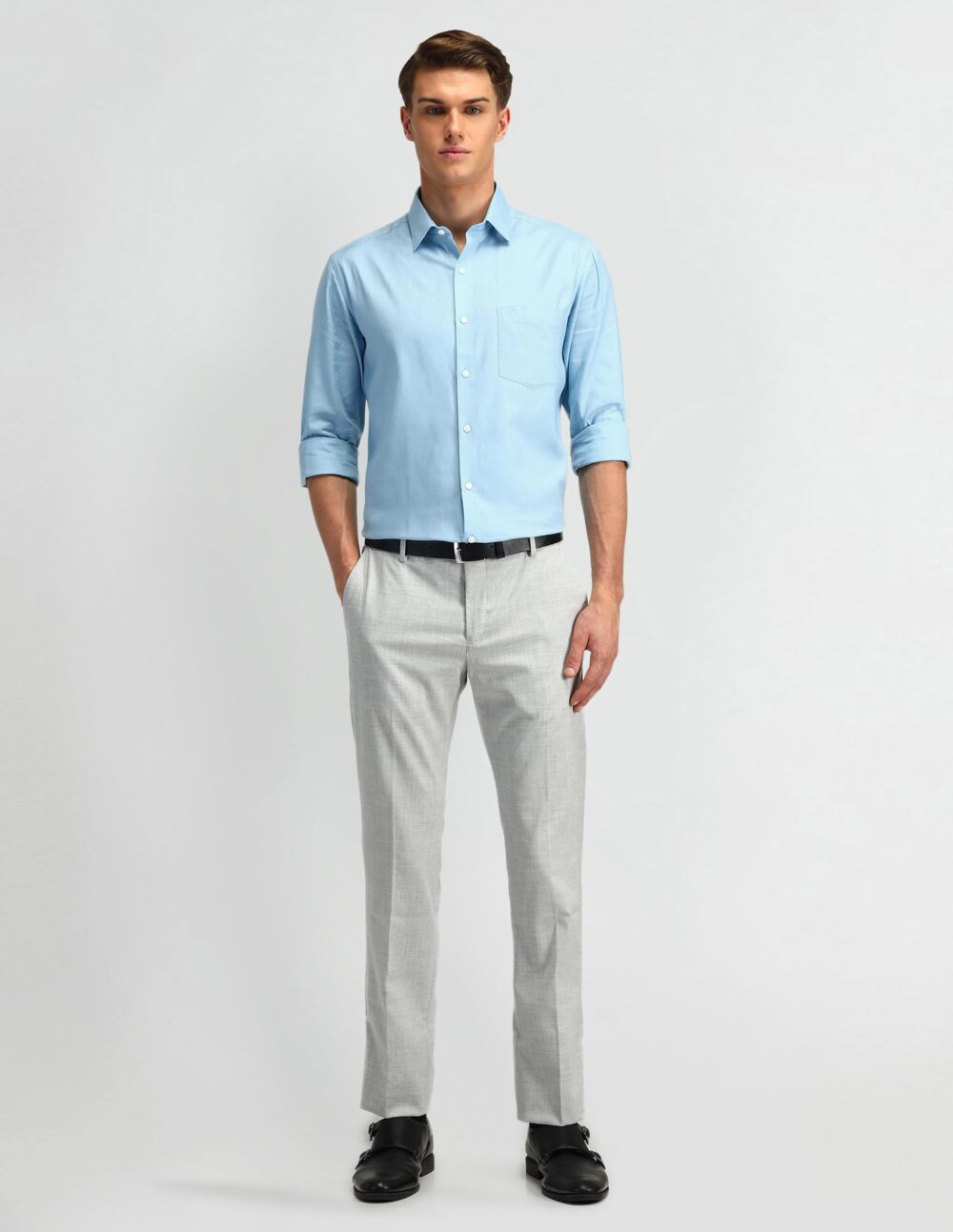 Arrow Men's Solid Full Sleeve Slim Fit Cutaway Collar Cotton Formal Shirt (ARCBOSH0005_Light Blue_40) - Image 5