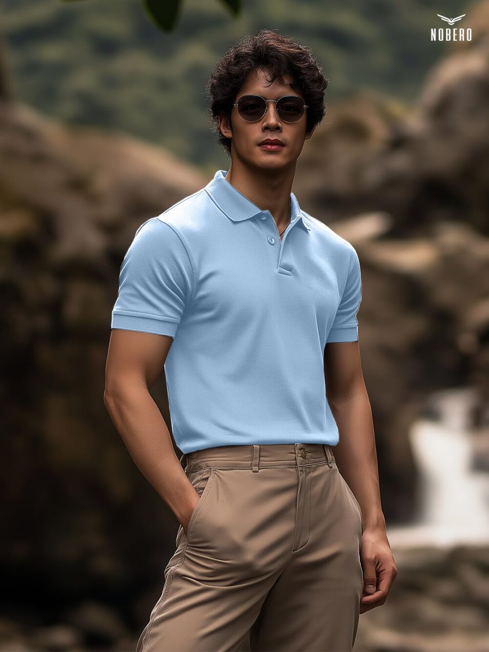 Nobero Men's Cotton Solid Regular Fit Polo Shirt (1M-Twpo-R0002-Bl_Powder Blue, Medium - Image 7