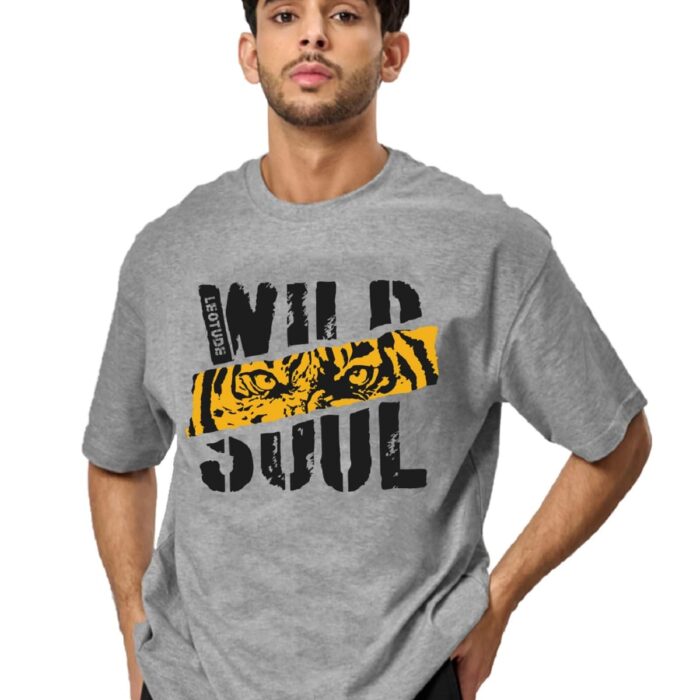 LEOTUDE Men's Cottonblend Oversized Half Sleeve Round Neck Tshirt (GRL_Soul_P_Grey_XXXL)