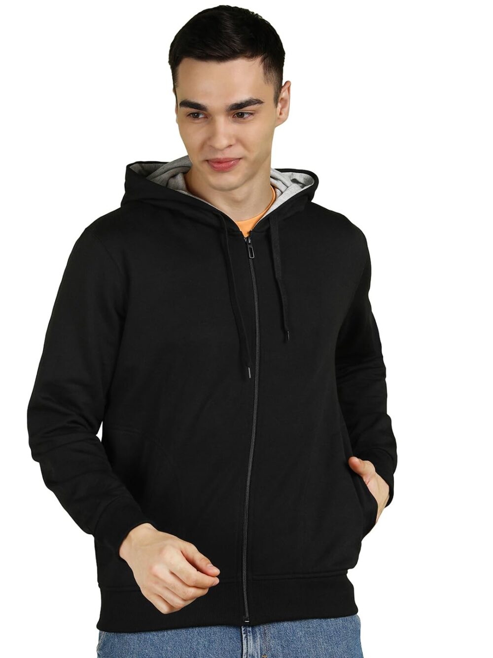 Alan Jones Clothing Men’s Solid Zipper Hooded Sweatshirt | Ribbed Hem, Lined Hood, Side Pockets, Durable Zip | Sizes S to 5XL | Multiple Colors Black
