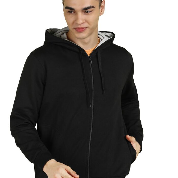 Alan Jones Clothing Men’s Solid Zipper Hooded Sweatshirt | Ribbed Hem, Lined Hood, Side Pockets, Durable Zip | Sizes S to 5XL | Multiple Colors Black
