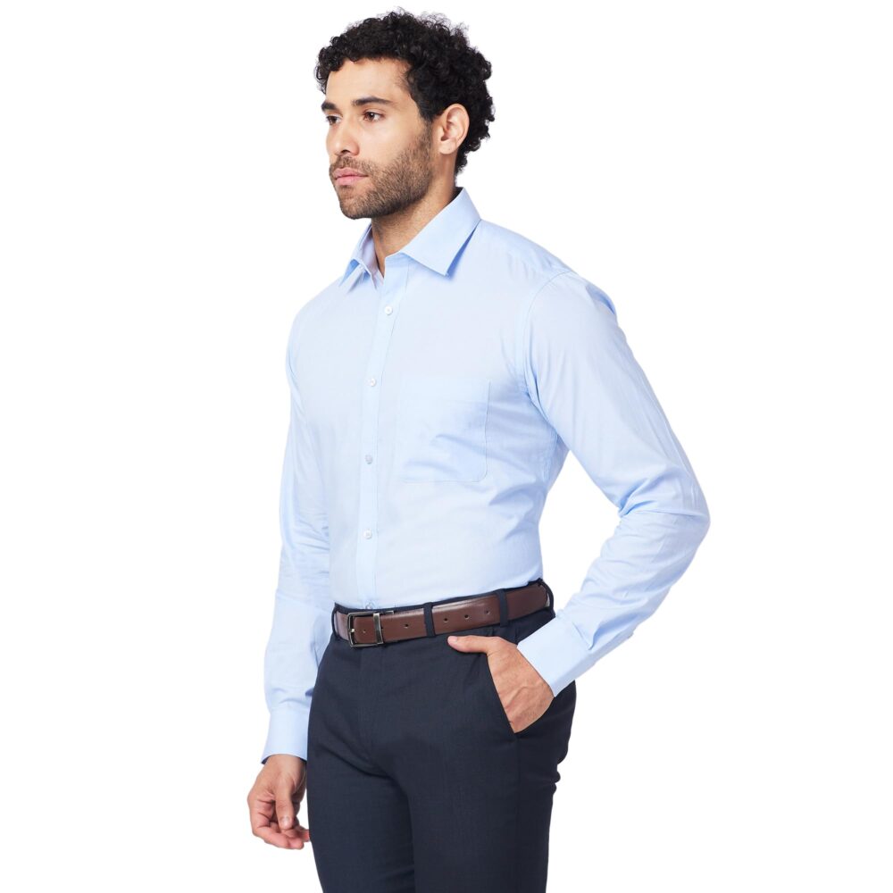 Raymond Men's Slim Fit Pure Cotton Structure Pattern Semi Cutaway Collar Full Sleeve Formal Shirt (Size: 39)-RMSX12860-B2 Light Blue - Image 6