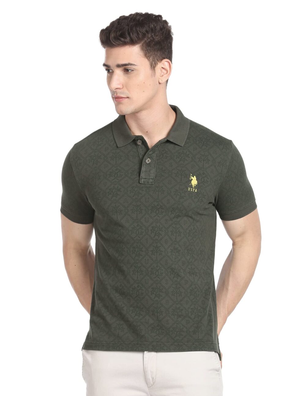 U.S. POLO ASSN. Mens Cotton Half Sleeve Slim Fit Polo T-Shirts (Udtshs0381_Olive_XL)