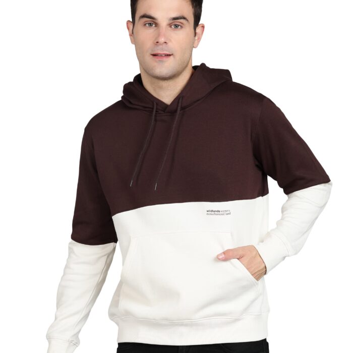 Alan Jones Clothing Men's Colorblock Cotton Regular Fit Hooded Sweatshirt (Brown_M)