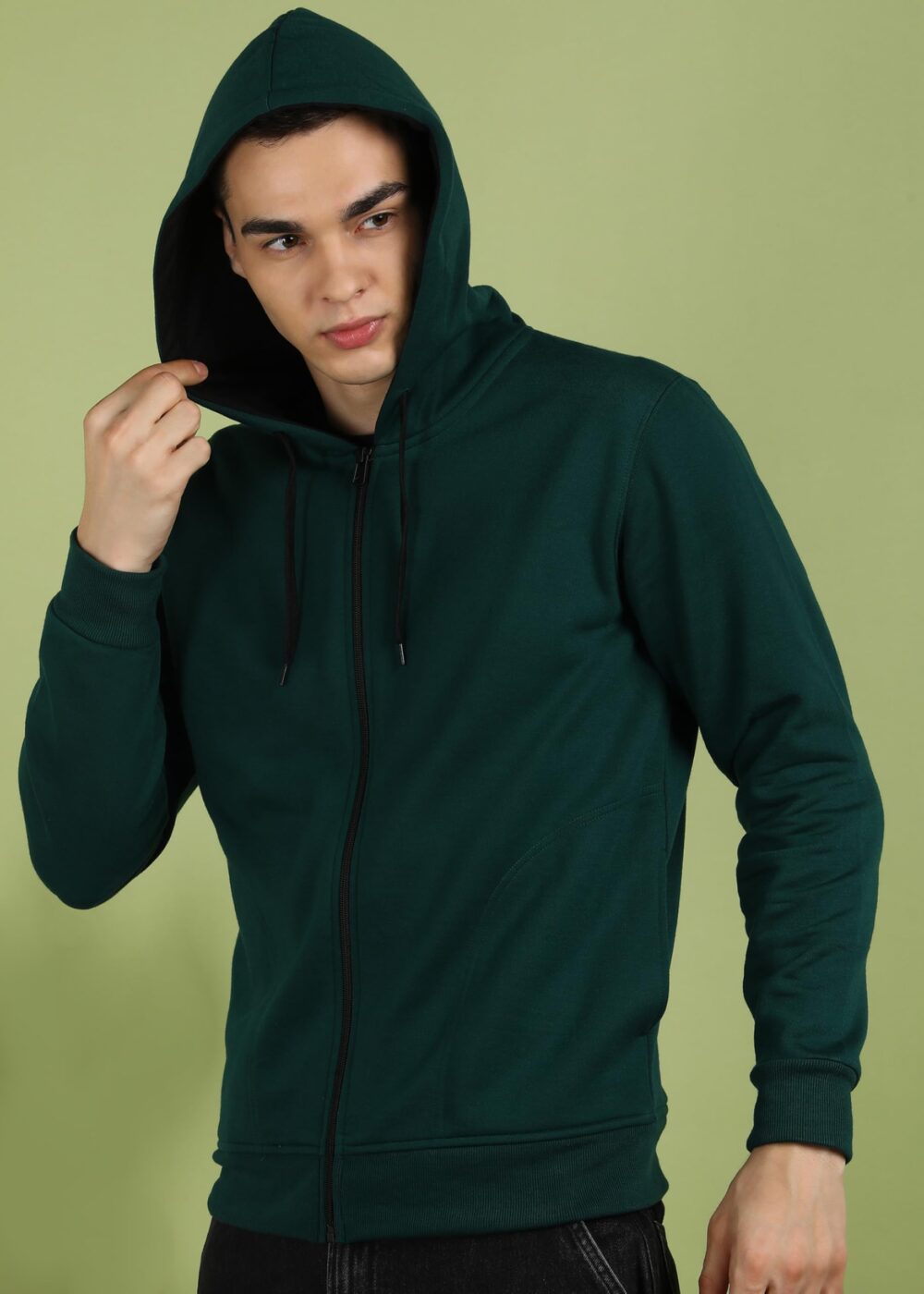 Alan Jones Clothing Men’s Solid Zipper Hooded Sweatshirt | Ribbed Hem, Lined Hood, Side Pockets, Durable Zip | Sizes S to 5XL | Multiple Colors Green - Image 5