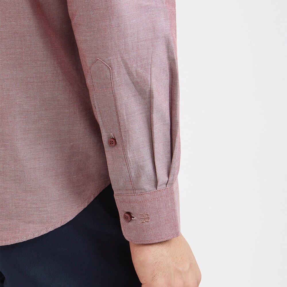 Raymond Men Slim Fit Solid Pattern Pure Cotton Semi Cutaway Collar Full Sleeve Formal Shirt (Size: 42)-RMSX12950-R6 Red - Image 2