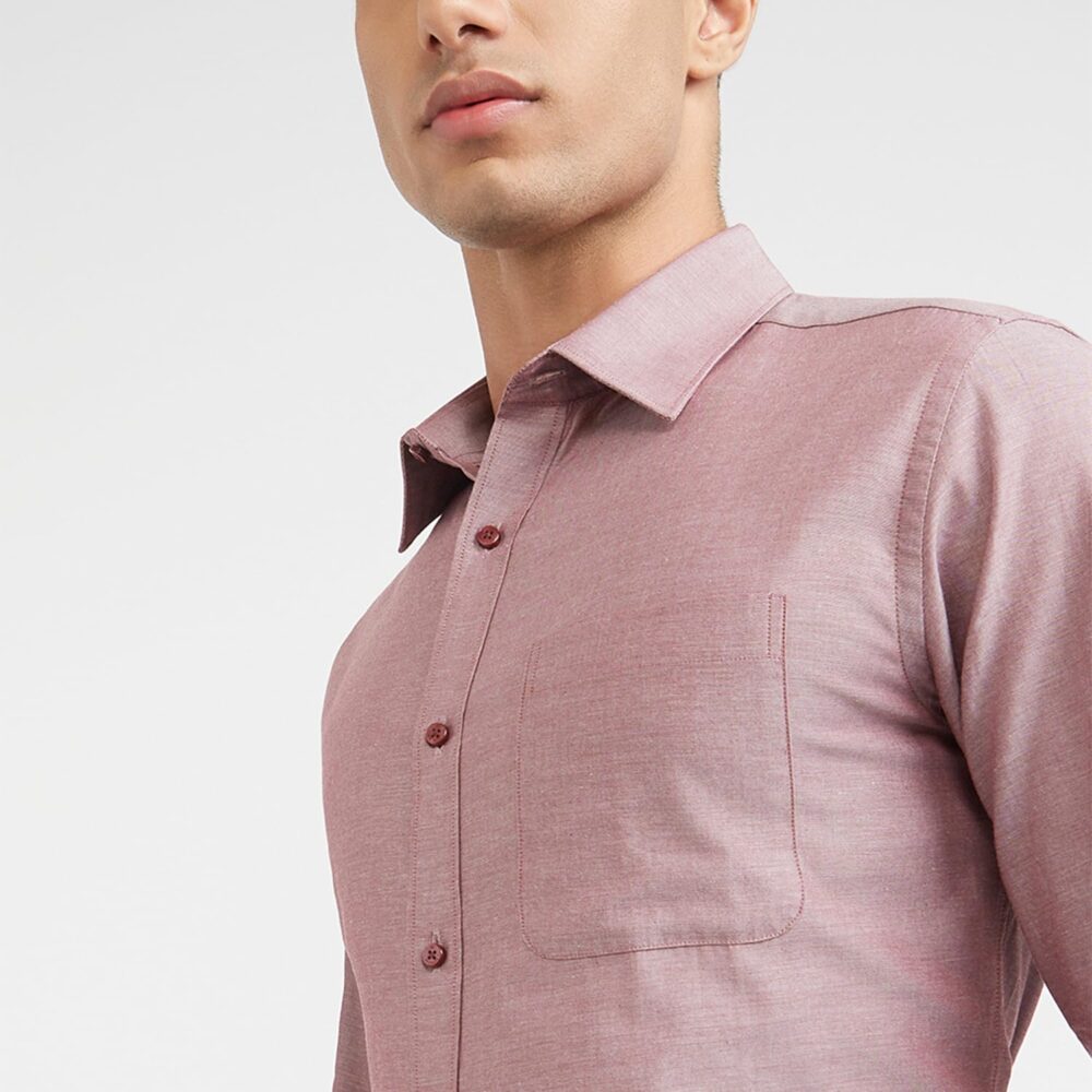 Raymond Men Slim Fit Solid Pattern Pure Cotton Semi Cutaway Collar Full Sleeve Formal Shirt (Size: 42)-RMSX12950-R6 Red - Image 3