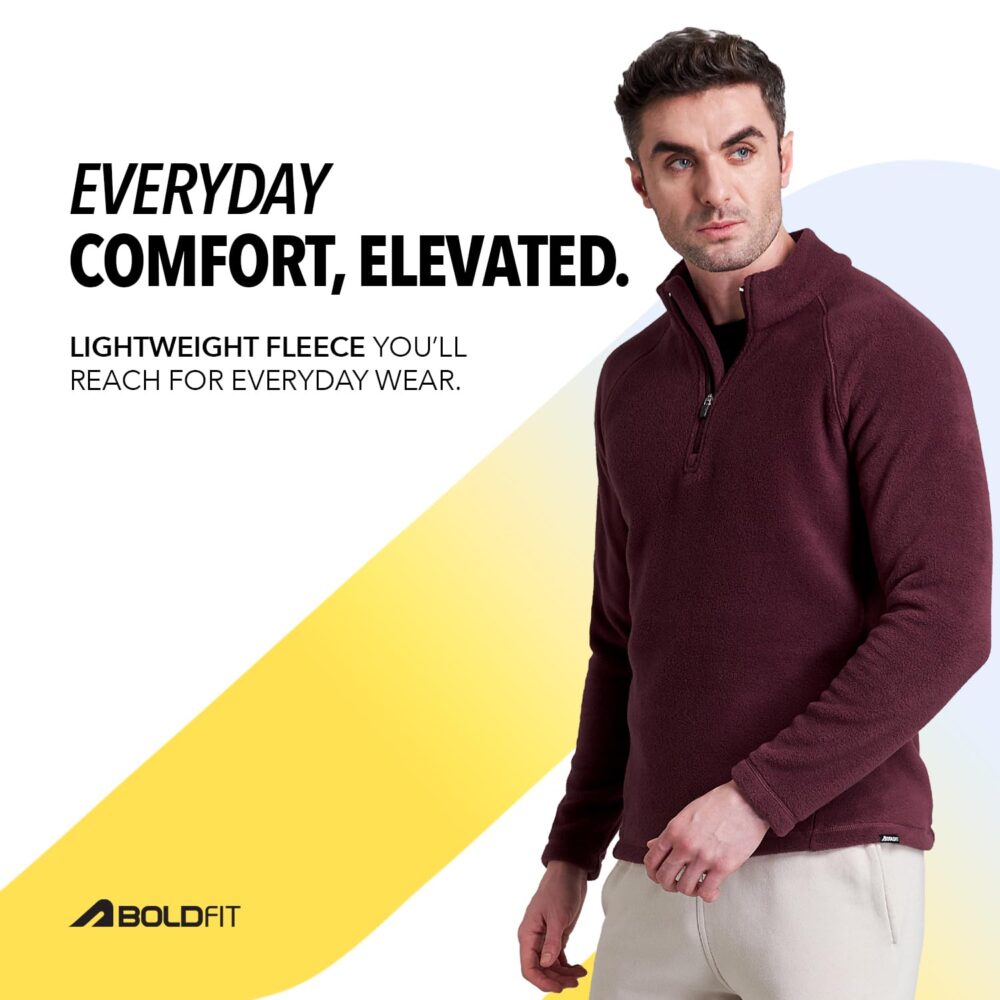 Boldfit Men s Tailored Fit Half Zipper Sweatshirts Heavy Fleece Winter Wear, Thermal Pullover, Anti-Pilling Fleece Sweatshirts, Soft Feel Sweatshirt - Aero Wine Medium - Image 5