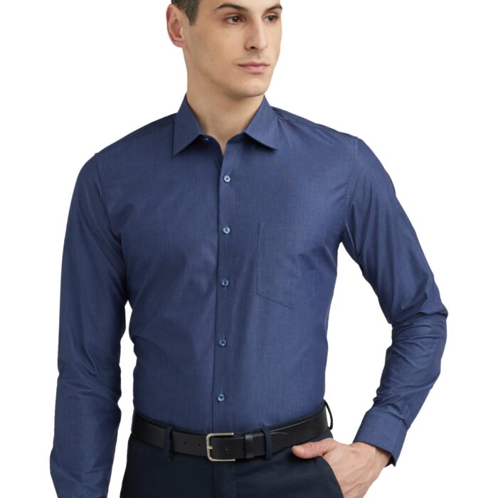 Van Heusen Men's Cotton Solid Slim Fit Formal Shirt (Vhsfrslbj74217_Navy 42)