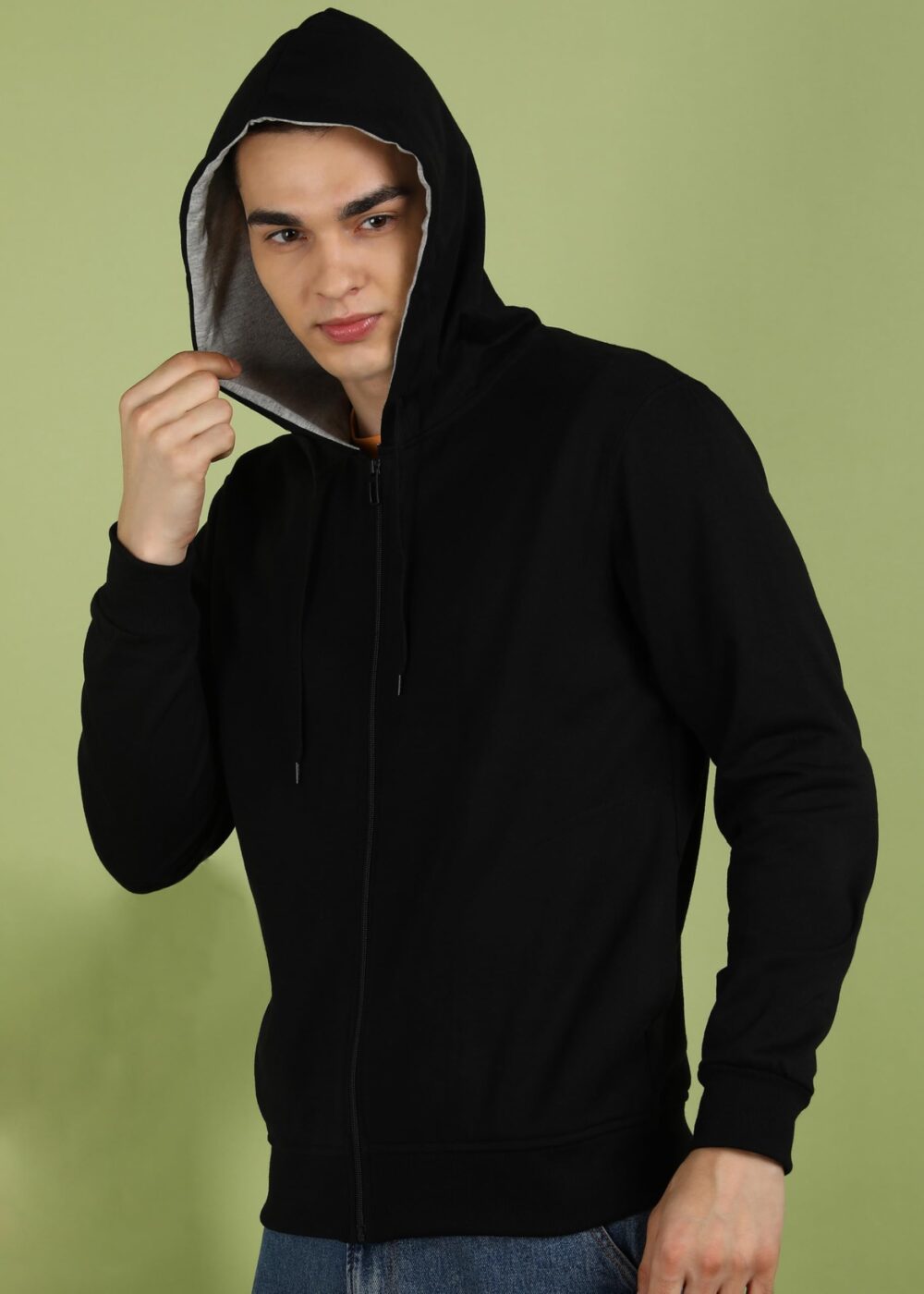 Alan Jones Clothing Men’s Solid Zipper Hooded Sweatshirt | Ribbed Hem, Lined Hood, Side Pockets, Durable Zip | Sizes S to 5XL | Multiple Colors Black - Image 4