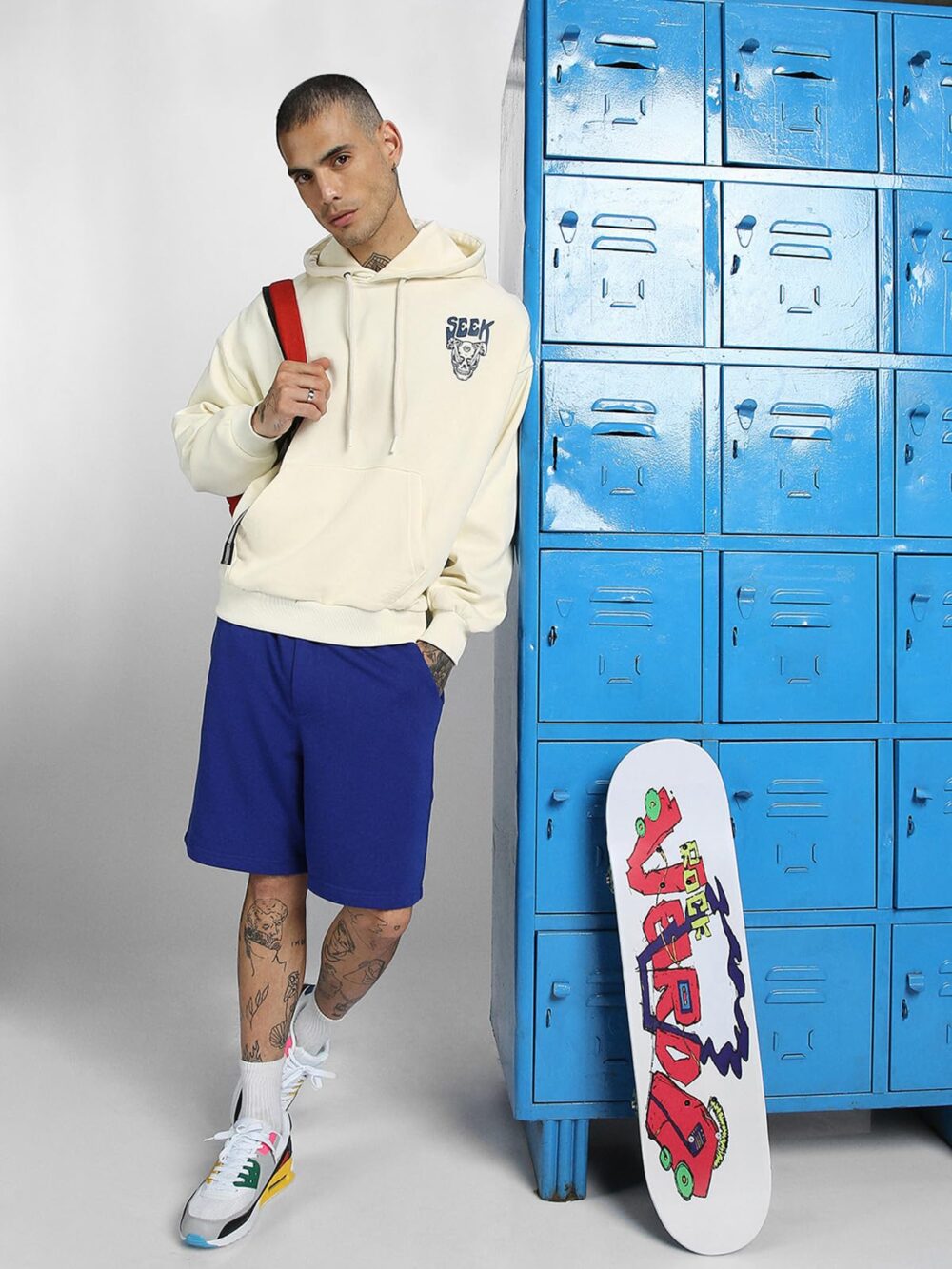Veirdo® Cotton Polly Fleece Oversized Fit Off White Graphic Hoodie for Men (VH0423MMPT67_XXL) - Image 2
