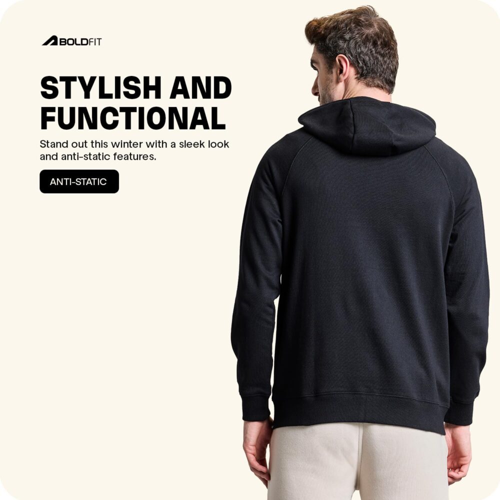 Boldfit Hoodie for Men - Soft Touch Sweatshirt With Raglan Sleeves, Regular Fit, Stylish for Gym and Travel - Black XL - Image 2
