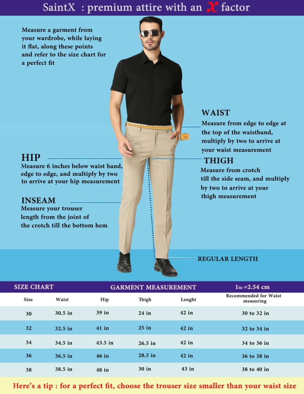 SaintX Men's Mid Rise Stretchable Formal Pants | Classic Flat Front Slant Pocket Trousers (Slim Fit) No Pleat Design | Office Or Party | Fasion Autoflex Waistband Trouser (Saintr07_Black_34) - Image 2