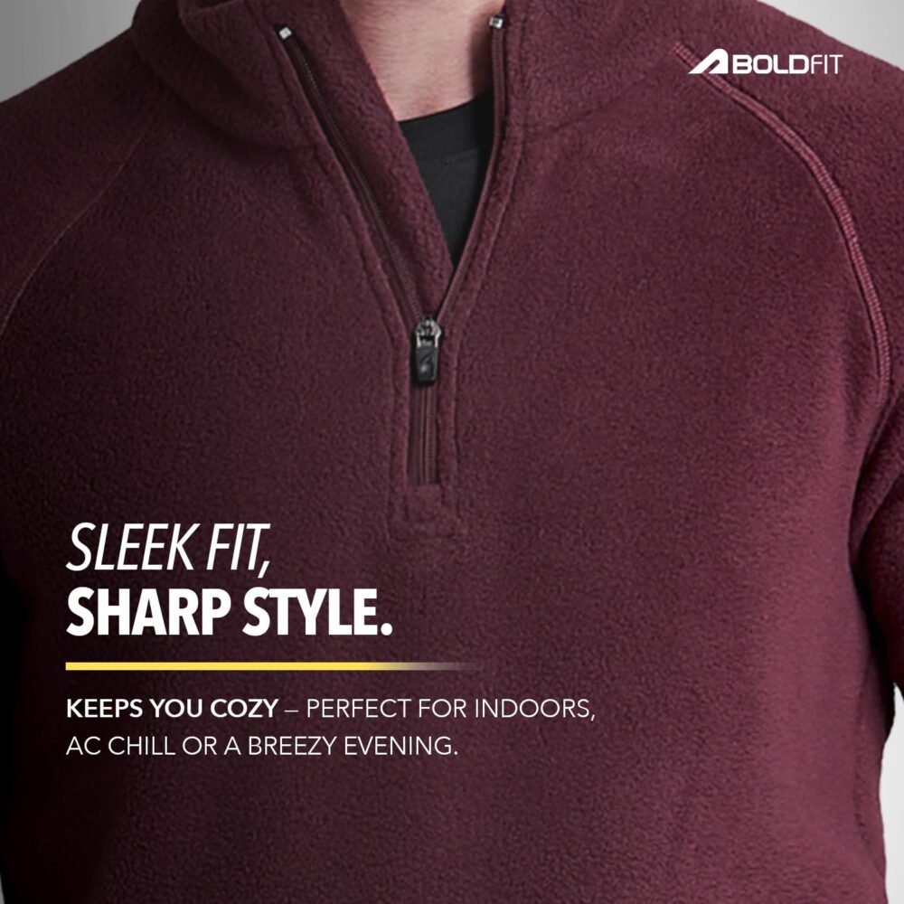 Boldfit Men s Tailored Fit Half Zipper Sweatshirts Heavy Fleece Winter Wear, Thermal Pullover, Anti-Pilling Fleece Sweatshirts, Soft Feel Sweatshirt - Aero Wine Medium - Image 3
