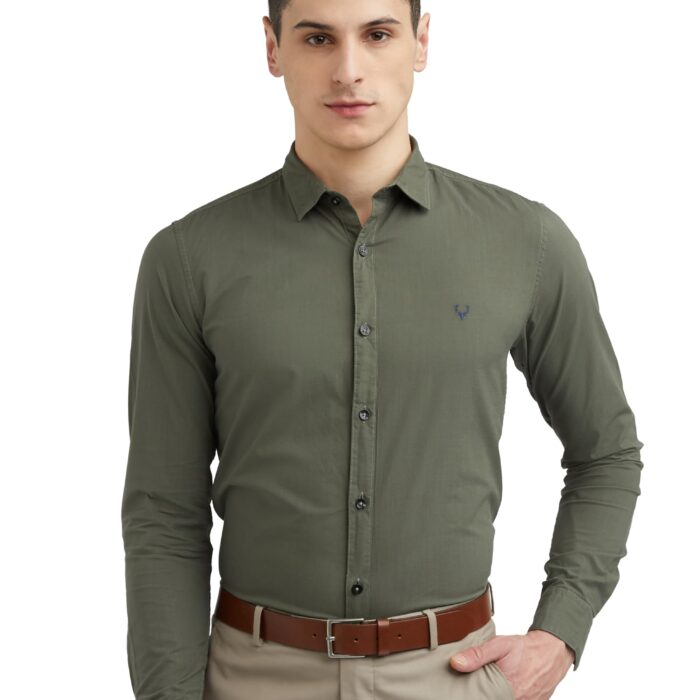 Allen Solly Men's Cotton Solid Slim Fit Shirt (ASSFWMOFG80292_Olive 40)