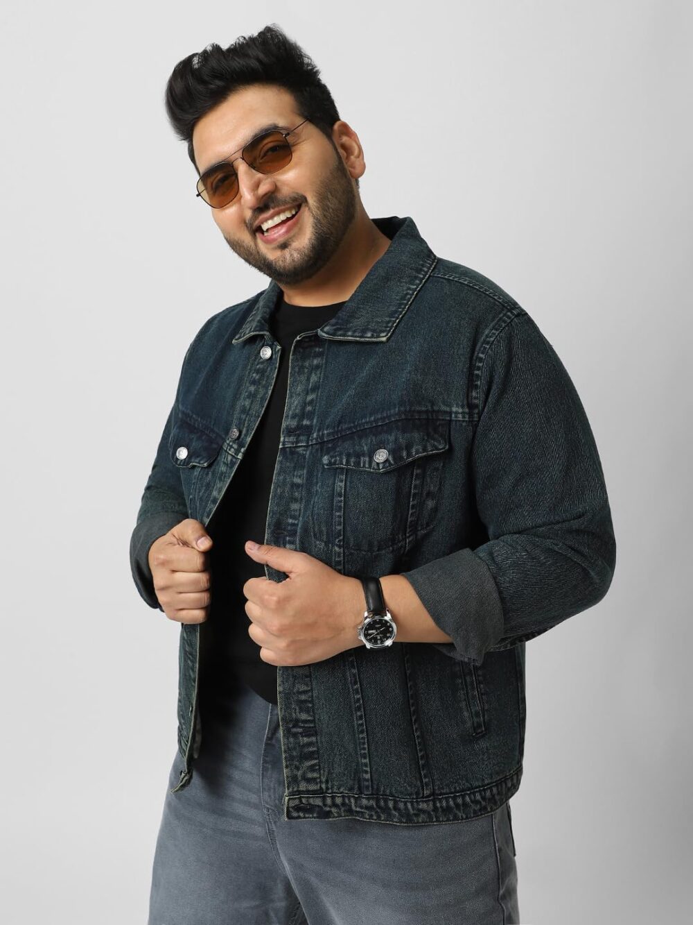 Urbano Plus Men's Dark Blue Regular Fit Washed Full Sleeve Denim Jacket (plusjaktp-denimvint-dblue-4xl) - Image 6