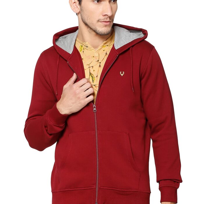 Allen Solly Men's Cotton Regular Fit Hooded Neck Sweatshirt (Asstorgpu54830M_Maroon 19-1726 TCX_Maroon_M)