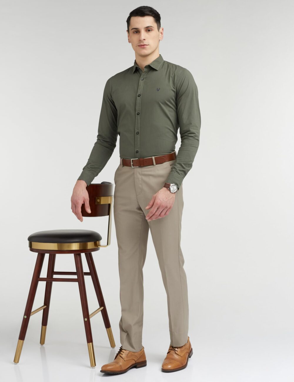Allen Solly Men's Cotton Solid Slim Fit Shirt (ASSFWMOFG80292_Olive 40) - Image 5