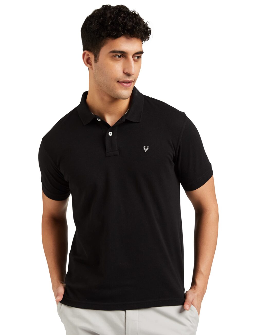 Allen Solly Men's Plain Regular Fit Cotton Polo (AMKP317G04249_Jet Black_Medium)