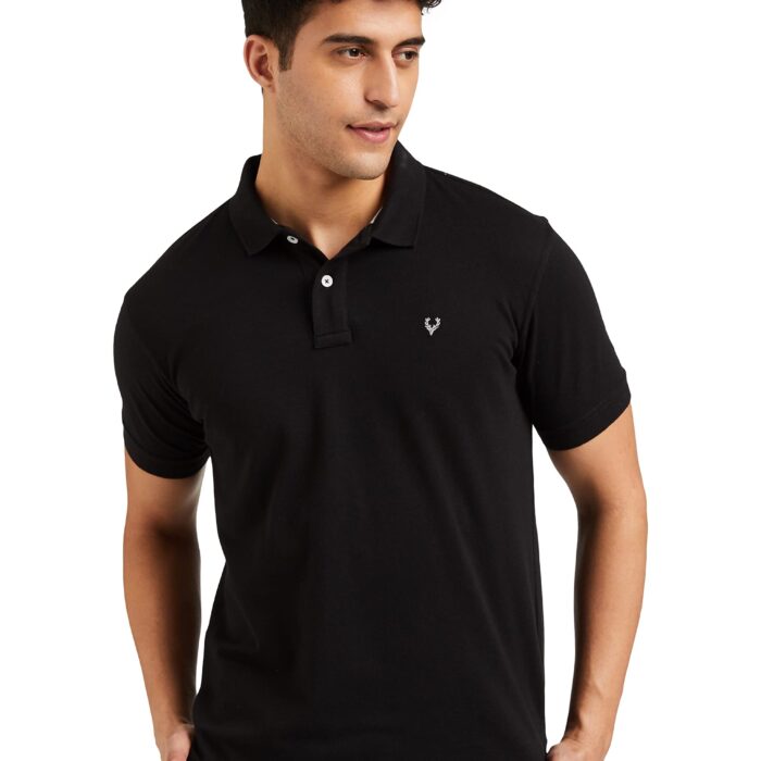 Allen Solly Men's Plain Regular Fit Cotton Polo (AMKP317G04249_Jet Black_Medium)