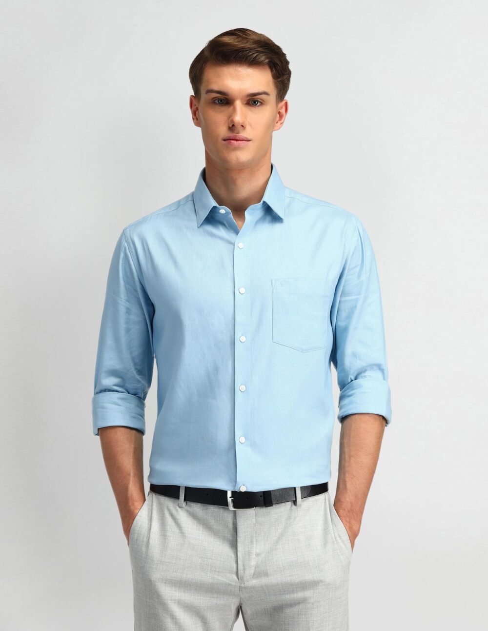 Arrow Men's Solid Full Sleeve Slim Fit Cutaway Collar Cotton Formal Shirt (ARCBOSH0005_Light Blue_40) - Image 7