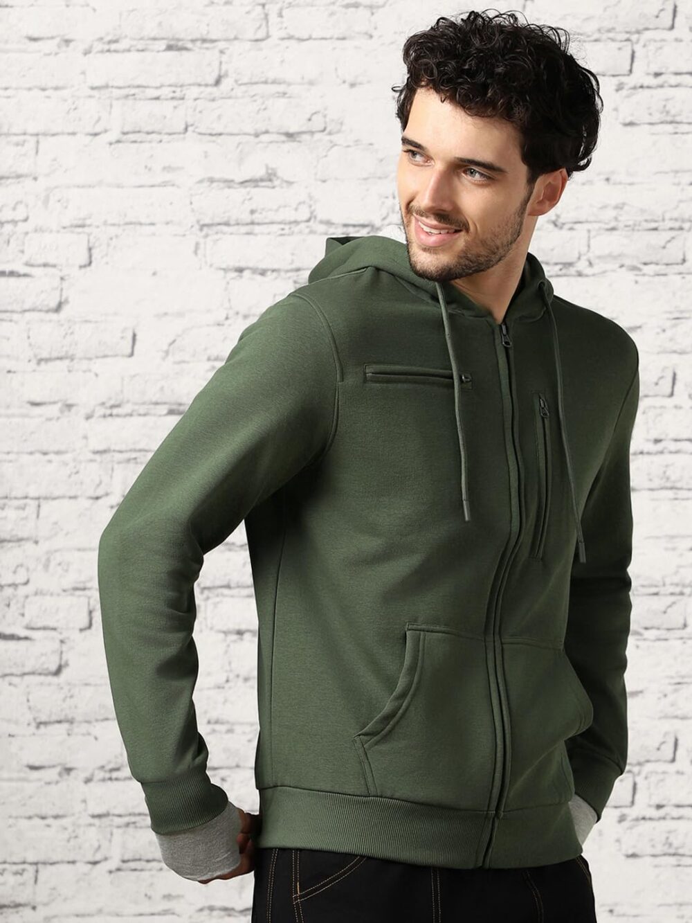 NOBERO Unisex-Adult Cotton Neck Hooded Regular Sweatshirt (1M-Twzp-R0002-Og5_Olive Green_XL) - Image 5