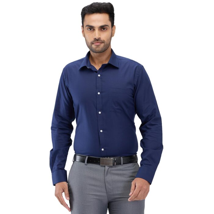 Park Avenue Men Slim Fit Structure Pattern Pure Cotton Semi Cutaway Collar Full Sleeve Formal Shirt (Size: 39)-PMSX18327-B3 Medium Blue