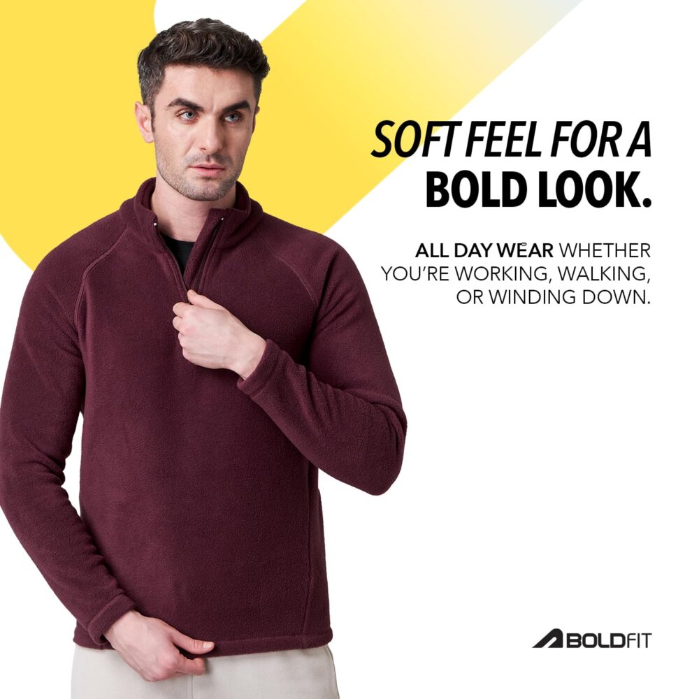 Boldfit Men s Tailored Fit Half Zipper Sweatshirts Heavy Fleece Winter Wear, Thermal Pullover, Anti-Pilling Fleece Sweatshirts, Soft Feel Sweatshirt - Aero Wine Medium - Image 4
