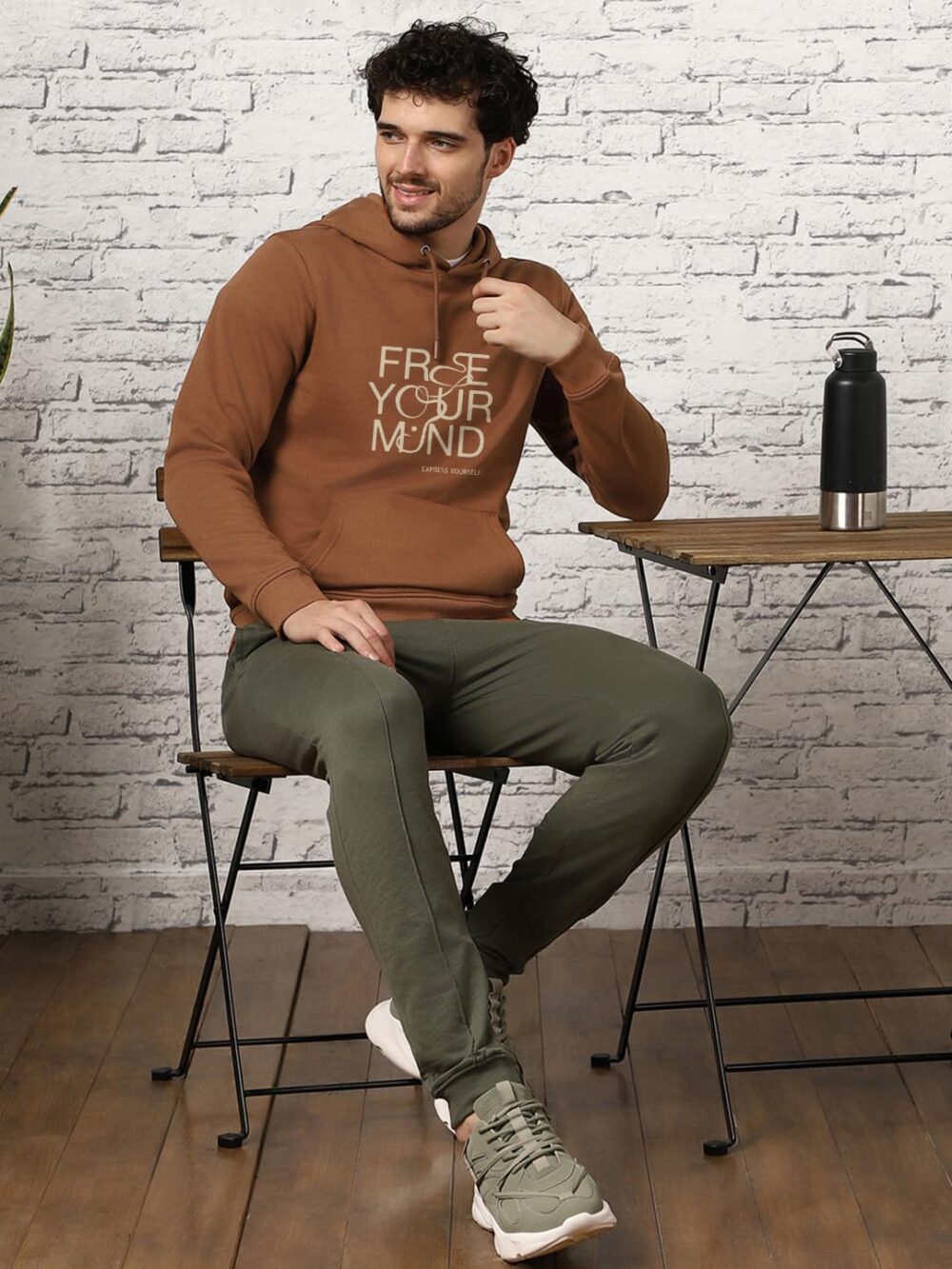 NOBERO Men's Cotton Blend Neck Regular Fit Hooded Sweatshirt (1M-TWHO-C0681_Mocha Bisque) (2XL) - Image 6