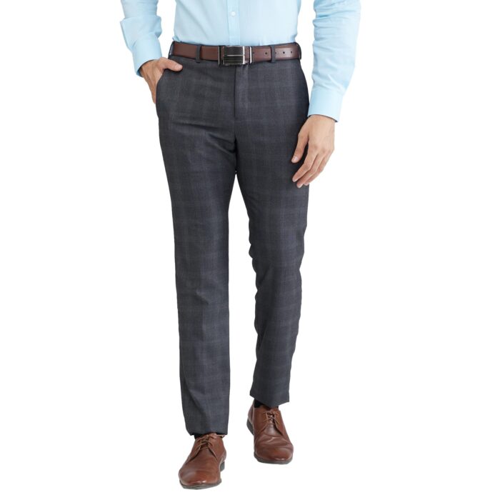 Raymond Men's Slim Fit Checks Pattern Poly Viscose Blend Flat Front Formal Trouser (Size: 36)-RMTS05361-G8 Dk Grey