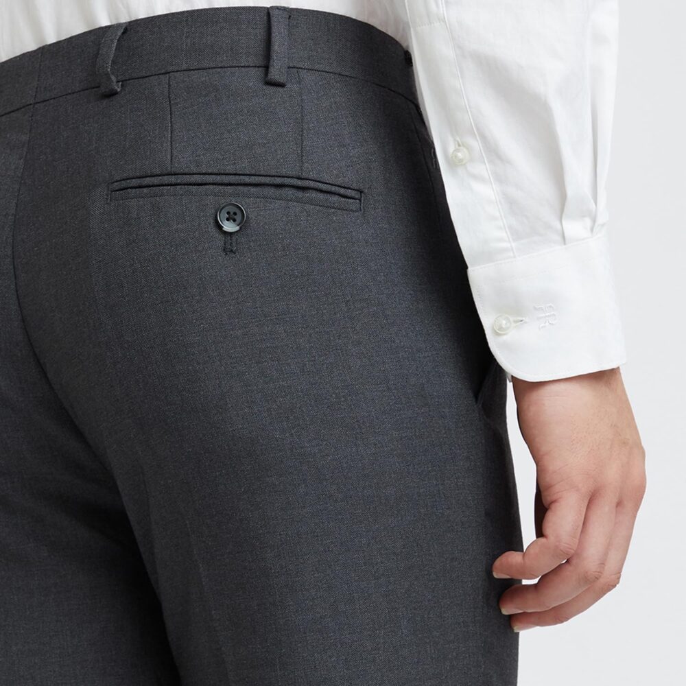 Raymond Men's Slim Fit Solid Pattern Poly Viscose Blend Flat Front Formal Mid Rise Trouser (Size: 32)-RMTS04720-G8 Dark Grey - Image 2