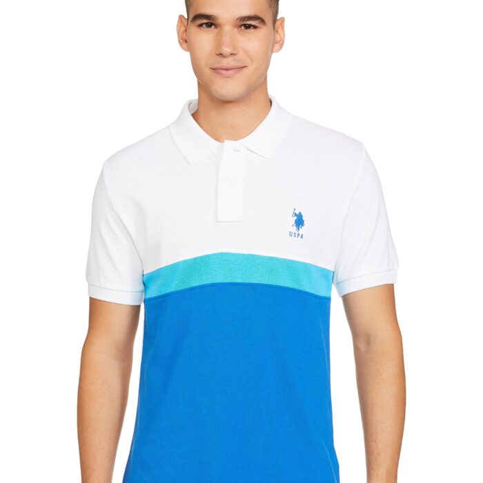 U.S. POLO ASSN. Men's Colour Block Slim Fit Cotton Polo Shirt (USTSHS1579_White_White_L)