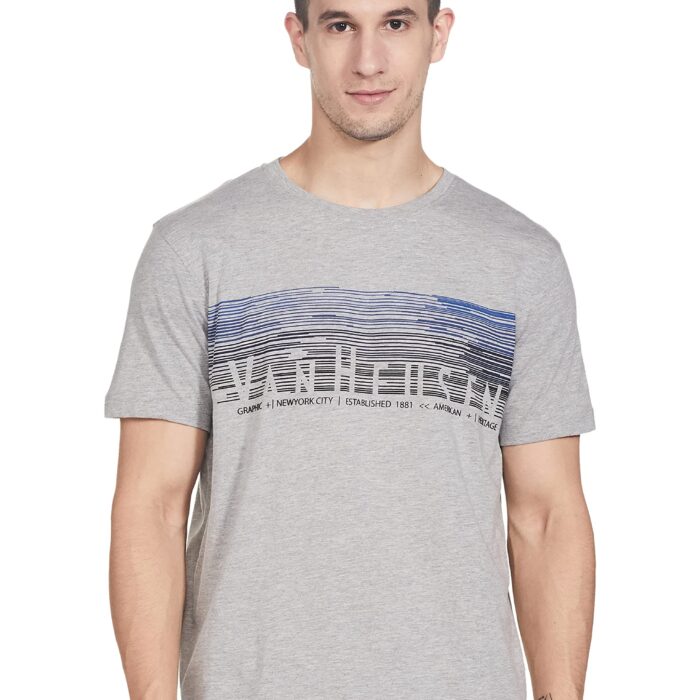 Van Heusen Athleisure Men's Solid Regular fit T-Shirt (60040_Grey Melange L)