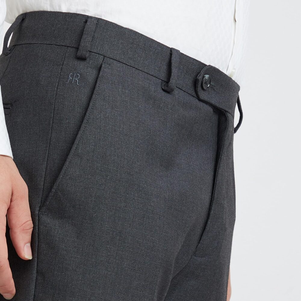 Raymond Men's Slim Fit Solid Pattern Poly Viscose Blend Flat Front Formal Mid Rise Trouser (Size: 32)-RMTS04720-G8 Dark Grey - Image 3