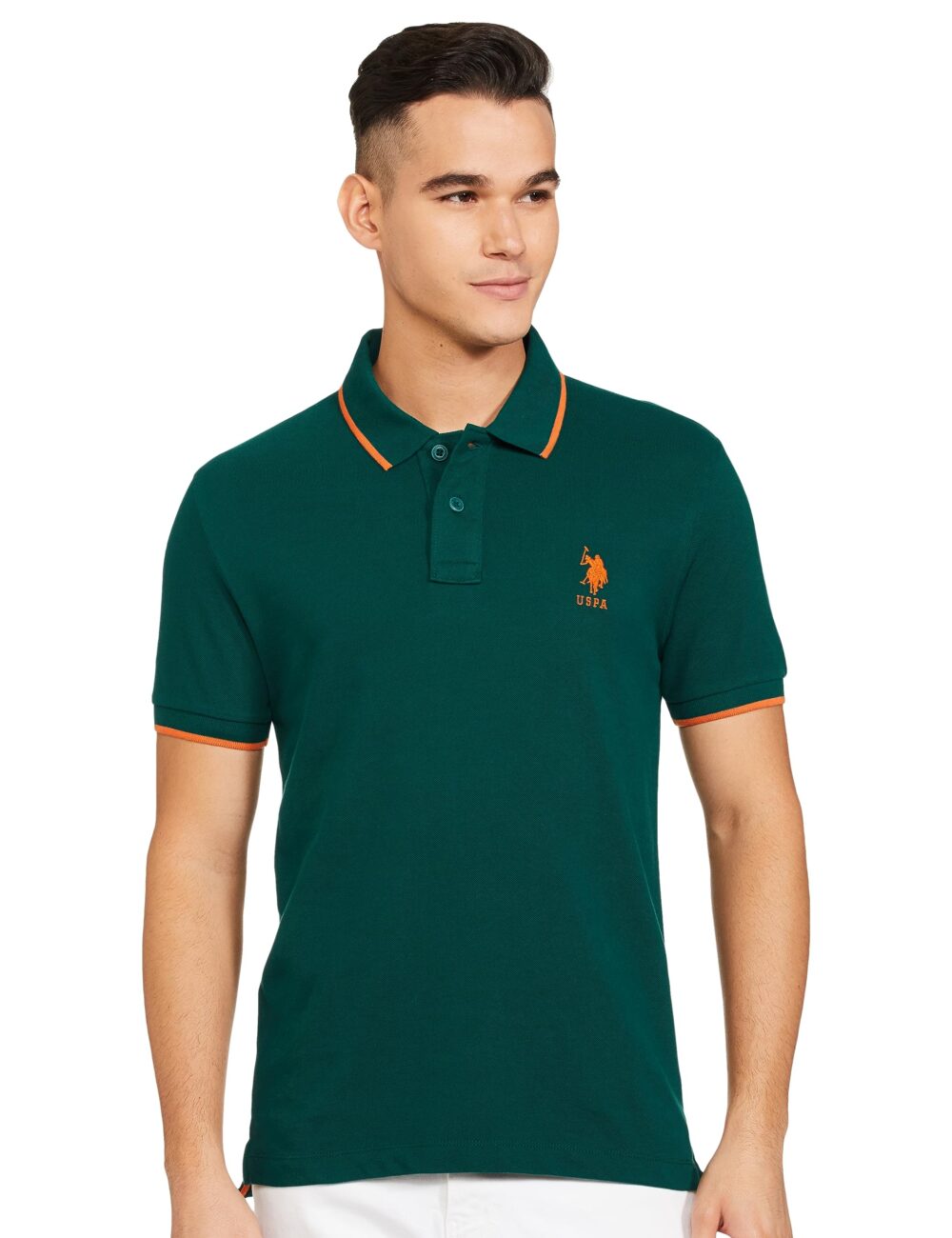 U.S. POLO ASSN. Men's Tipped Collar Pure Cotton Slim Fit Polo Shirt (USTSHS1536_Green_Green_XL)