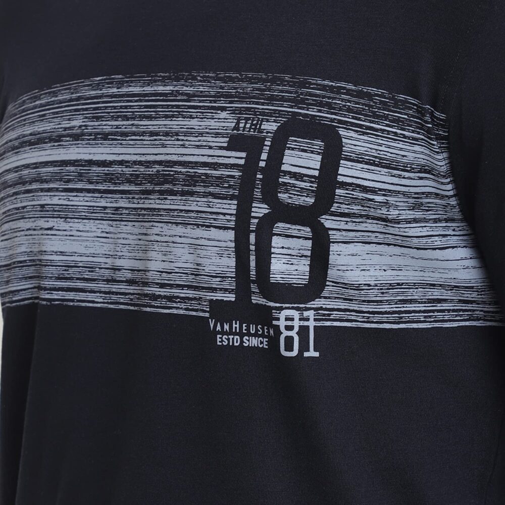 Van Heusen Cotton Men's Athleisure Crew Neck Regular Fit T-Shirt - Long Sleeve, Printed_60095_Black_M - Image 4