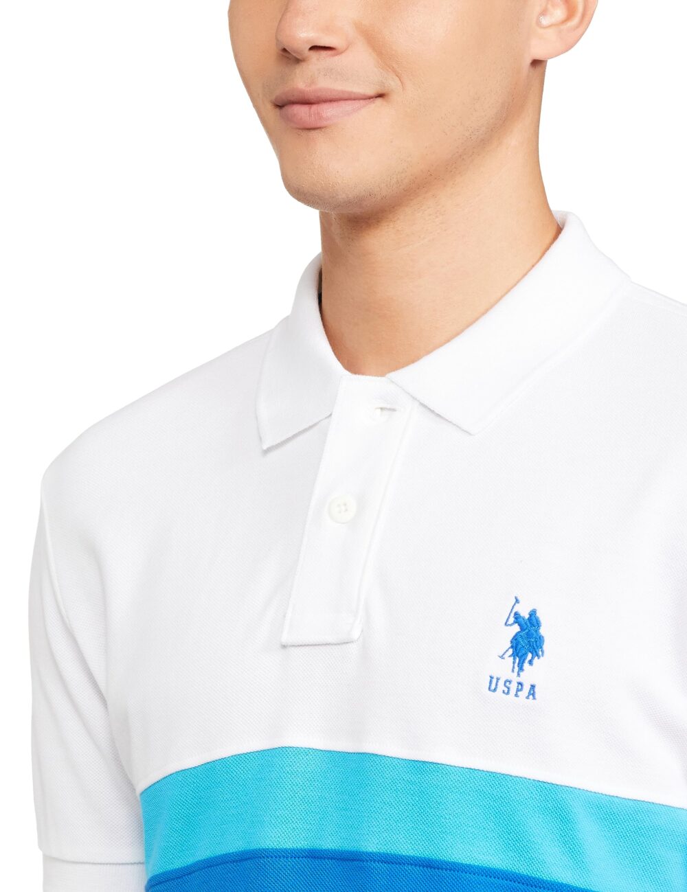 U.S. POLO ASSN. Men's Colour Block Slim Fit Cotton Polo Shirt (USTSHS1579_White_White_L) - Image 3