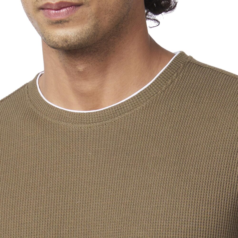 Spykar Men Military Green Blended Slim Fit Full Sleeve Round Neck Plain Sweatshirt - Image 3
