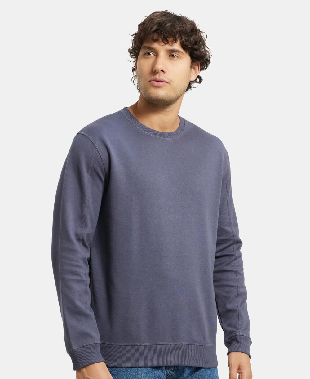 Jockey AM48 Men's Super Combed Cotton Rich Pique Sweatshirt with Ribbed Cuffs_Odyssey Grey_L - Image 3