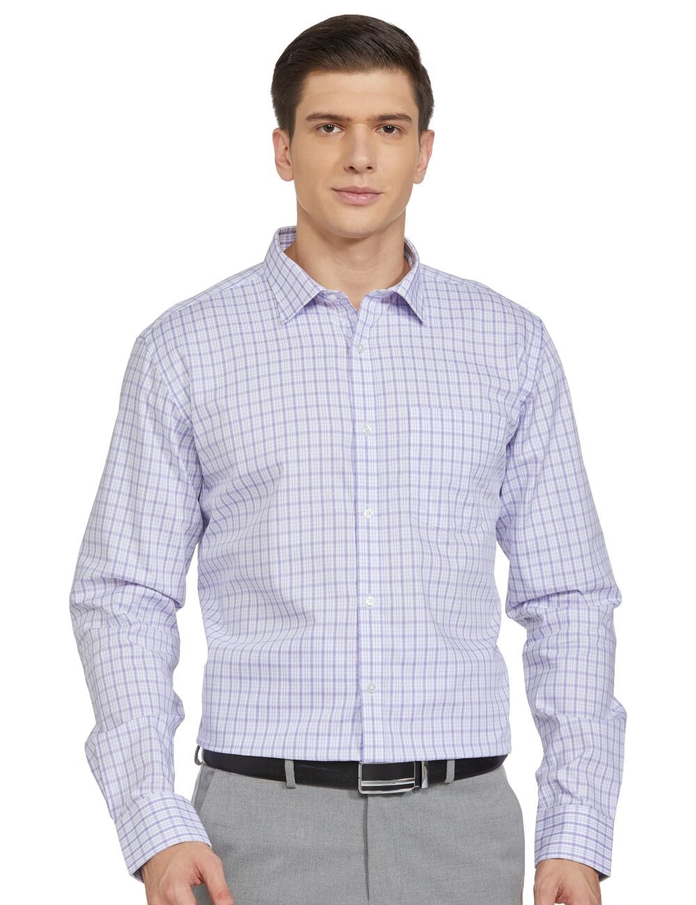 Park Avenue Cotton Men's Checkered Slim Fit Shirt (PMSX17119-V5_Medium Purple 42)