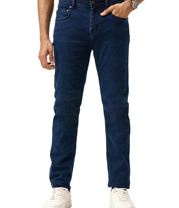 The Pant Project Slim Fit Stretchable Mid Rise Jeans for Men | Indigo Blue Mens Denim Cotton Pants | Stylish Ankle Length Jean, 34