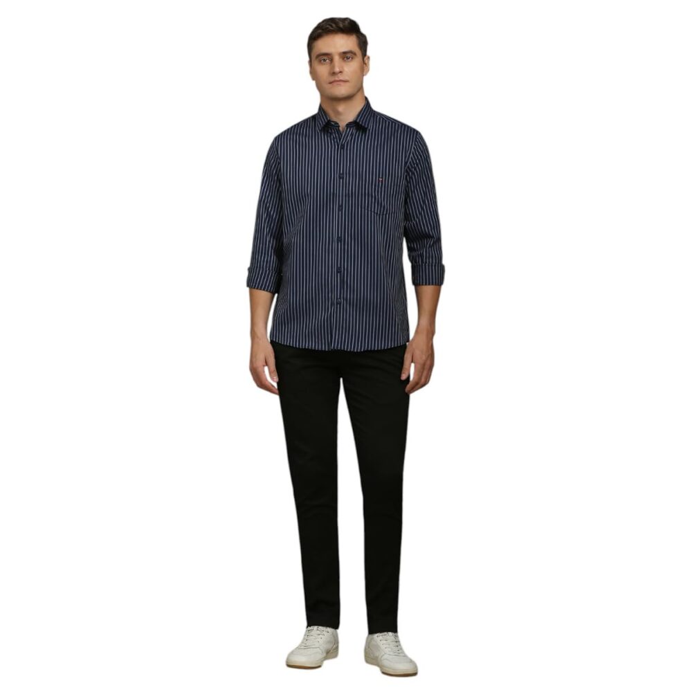 Louis Philippe Men's Cotton Striped Slim Fit Shirt (LYSFCSLBL01793_Navy, 40 - Image 2